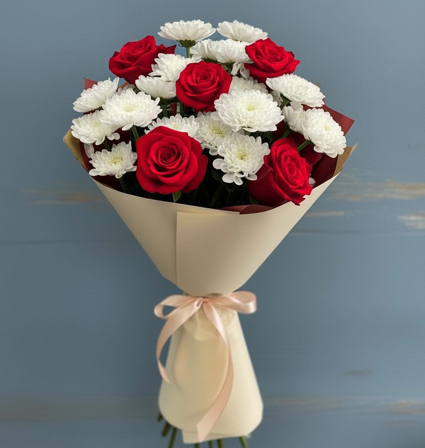 Букет цветов из: Розы и Хризантемы в Псыже