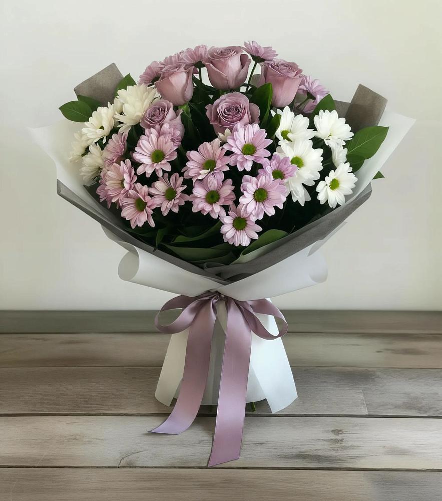 Букет цветов из: Хризантемы и Розы в Псыже