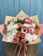 Букет цветов из:  Розы, Герберы и Хризантемы в Псыже
