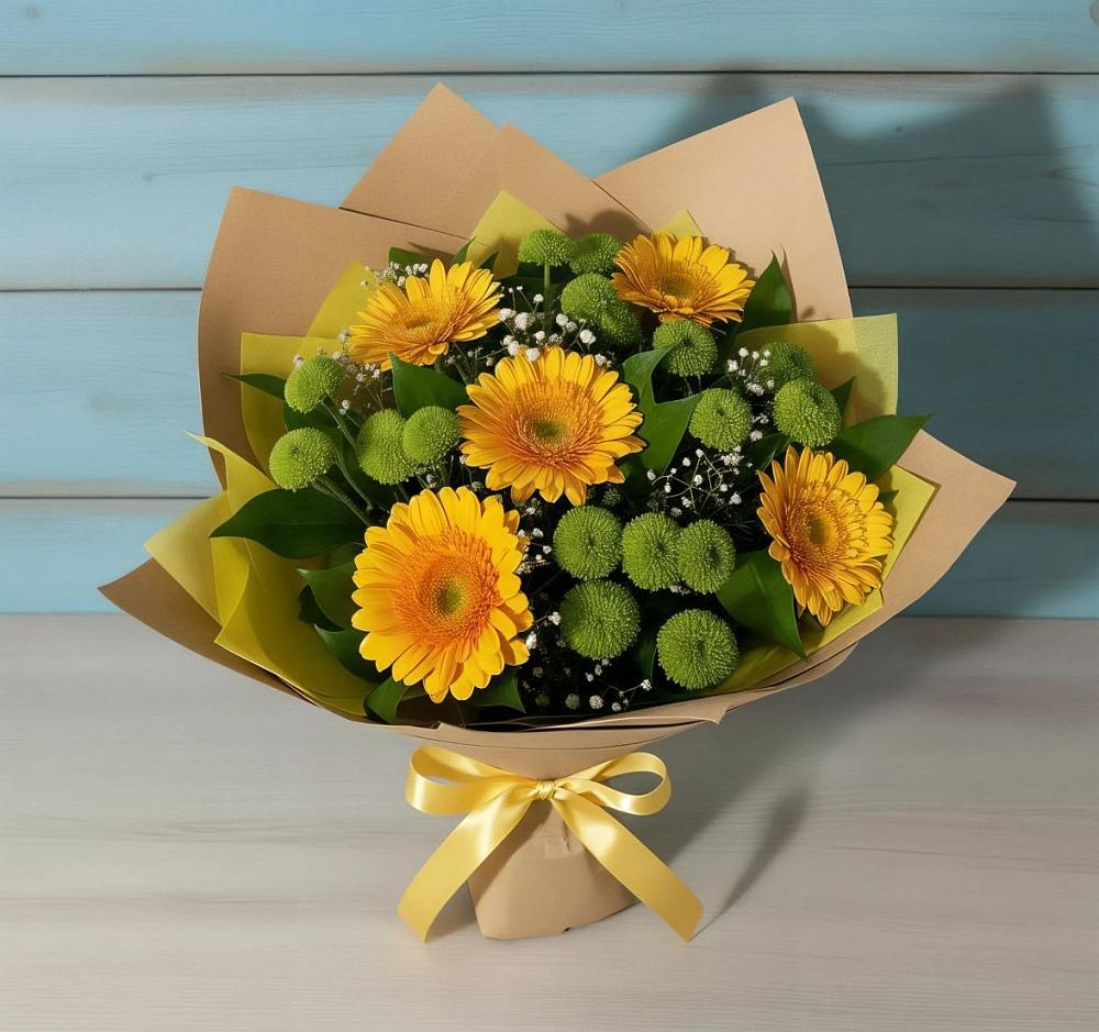 Букет цветов из: Герберы и Хризантемы в Псыже