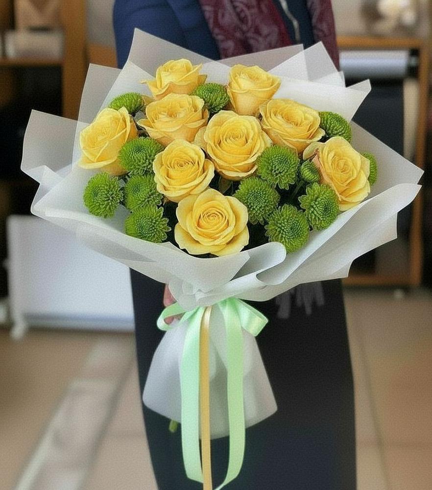 Букет цветов из: Хризантемы и Розы в Псыже