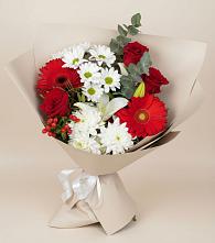 Букет цветов из:  Розы, Хризантемы, Герберы и Лилии в Псыже