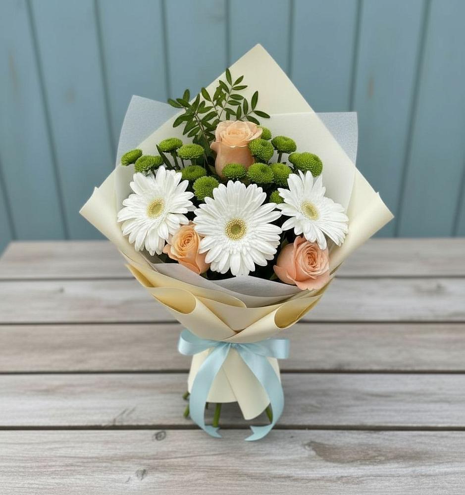 Букет цветов из: Герберы, Розы и Хризантемы в Псыже