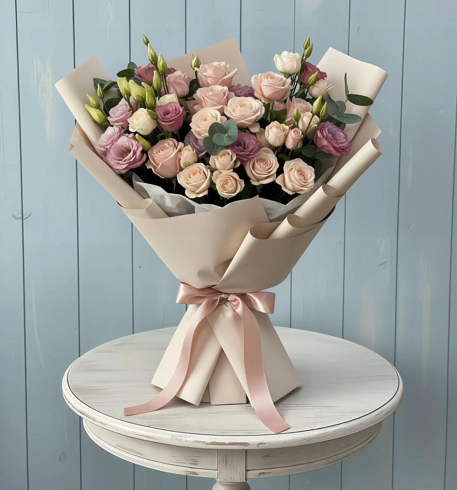 Букет цветов из: Розы и Лизиантусы в Псыже