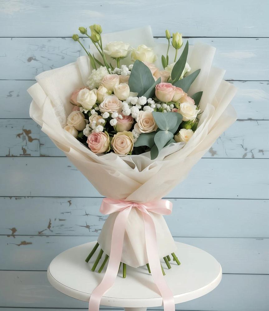 Букет цветов из: Розы и Лизиантусы в Псыже