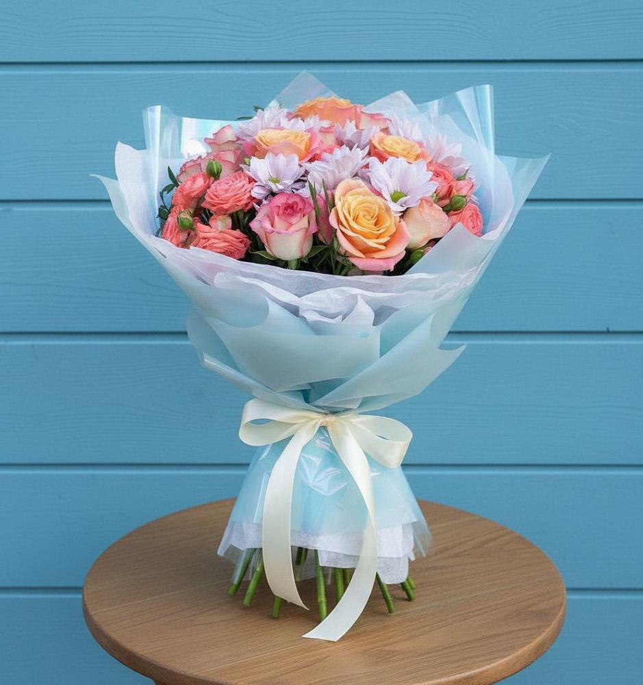 Букет цветов из: Хризантемы и Розы в Псыже