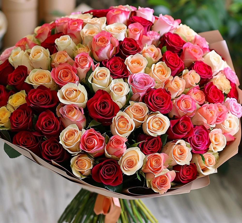 Букет 101 Разноцветная роза в Псыже